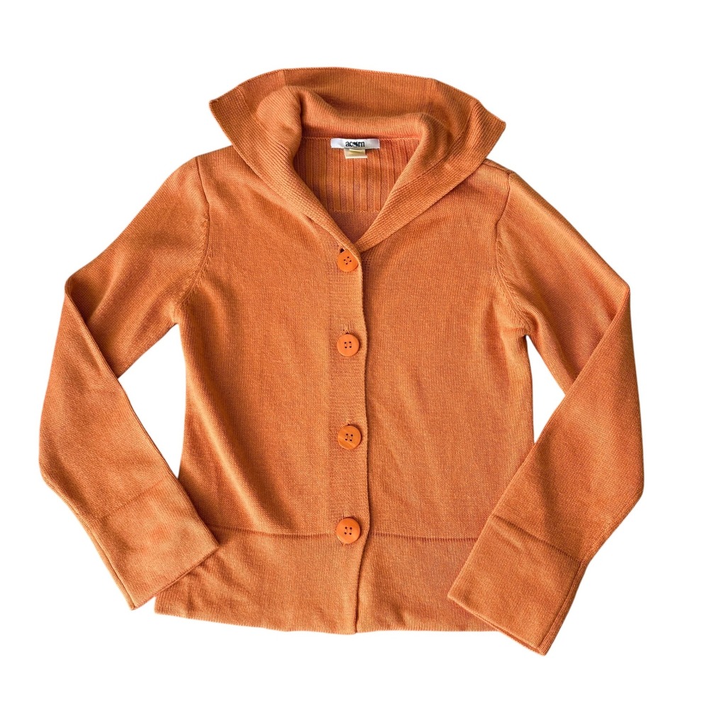 Acorn Womens Silk Angora Blend Shawl Collar Button Front Cardigan Orange M Fall
